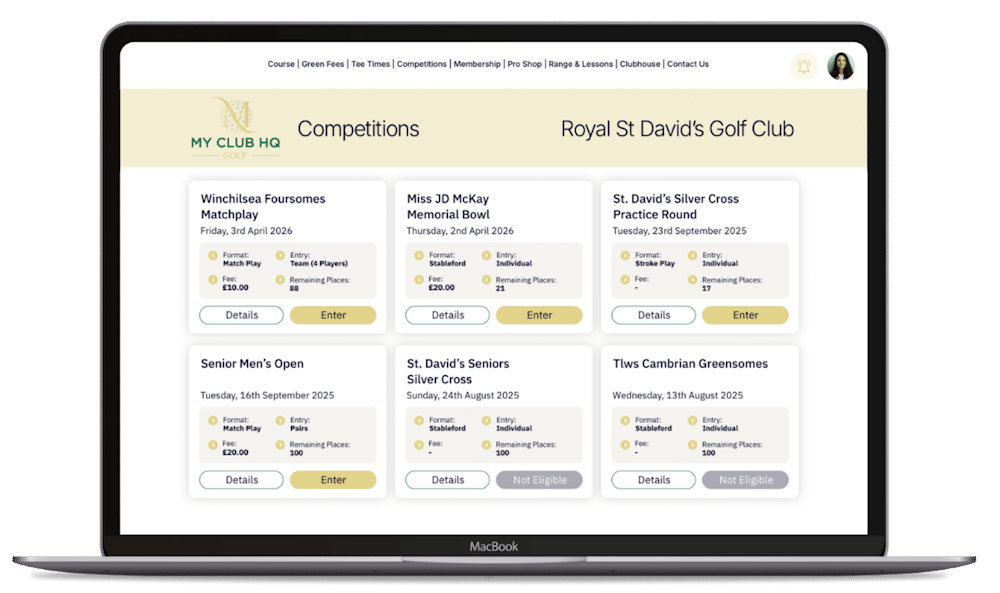 Screenshot of COMPETITIONS & WORLD HANDICAP SYSTEM